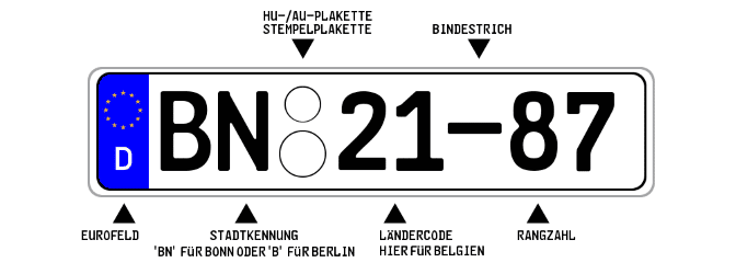 Ein Diplomatenkennzeichen für technische Mitarbeiter und das Verwaltungspersonal in einer Botschaft wird entweder in Bonn oder in Berlin ausgestellt. 