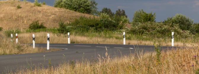 Leitpfosten zeigen den Verlauf der Straße an und fungieren so als Orientierungshilfe.